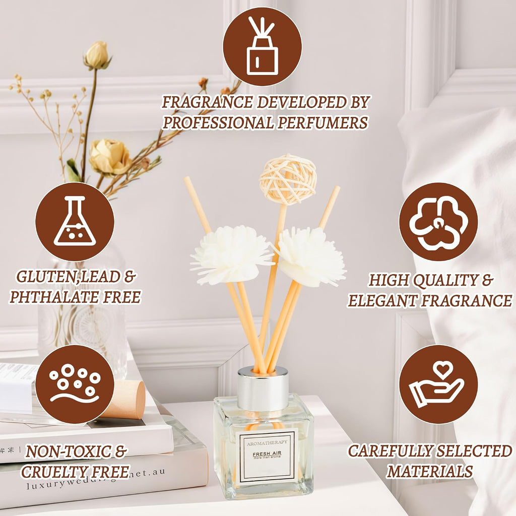 Reed Diffuser Set, 1.7 Fl Oz Scent Diffuser With Sticks, Jasmine Scent For Bathroom Accessories Shelf Decor, Air Fresheners For Home, Home Fragrance Products, House Office Room Decor Aesthetic Gift
