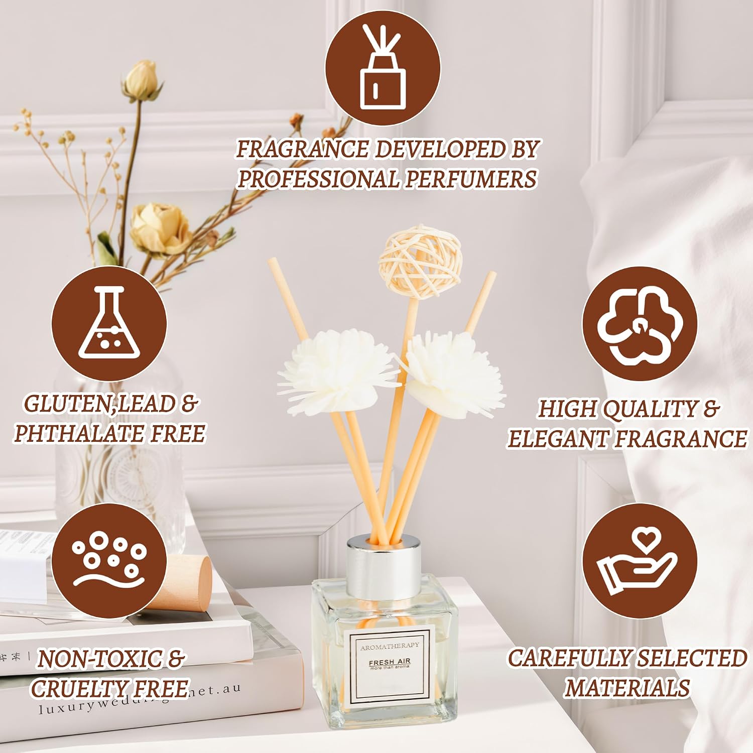Reed Diffuser Set, 1.7 Fl Oz Scent Diffuser With Sticks, Jasmine Scent For Bathroom Accessories Shelf Decor, Air Fresheners For Home, Home Fragrance Products, House Office Room Decor Aesthetic Gift