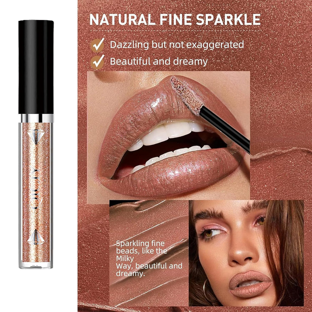 Admd Diamond Lip Glaze 6-Piece Set Lip Gloss Glitter Sparkling Liquid Lipstick&Shimmer Eyeshadow Long-Lasting Waterproof Makeup