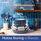 Carote 27Pcs Ceramic Cookware Set Nonstick, Pots And Pans Set Non Stick, Non Toxic Cookware Detachable Handles, Dishwasher/Oven Safe, Rv/Camping Cookware With Kitchen Utensils, Blue