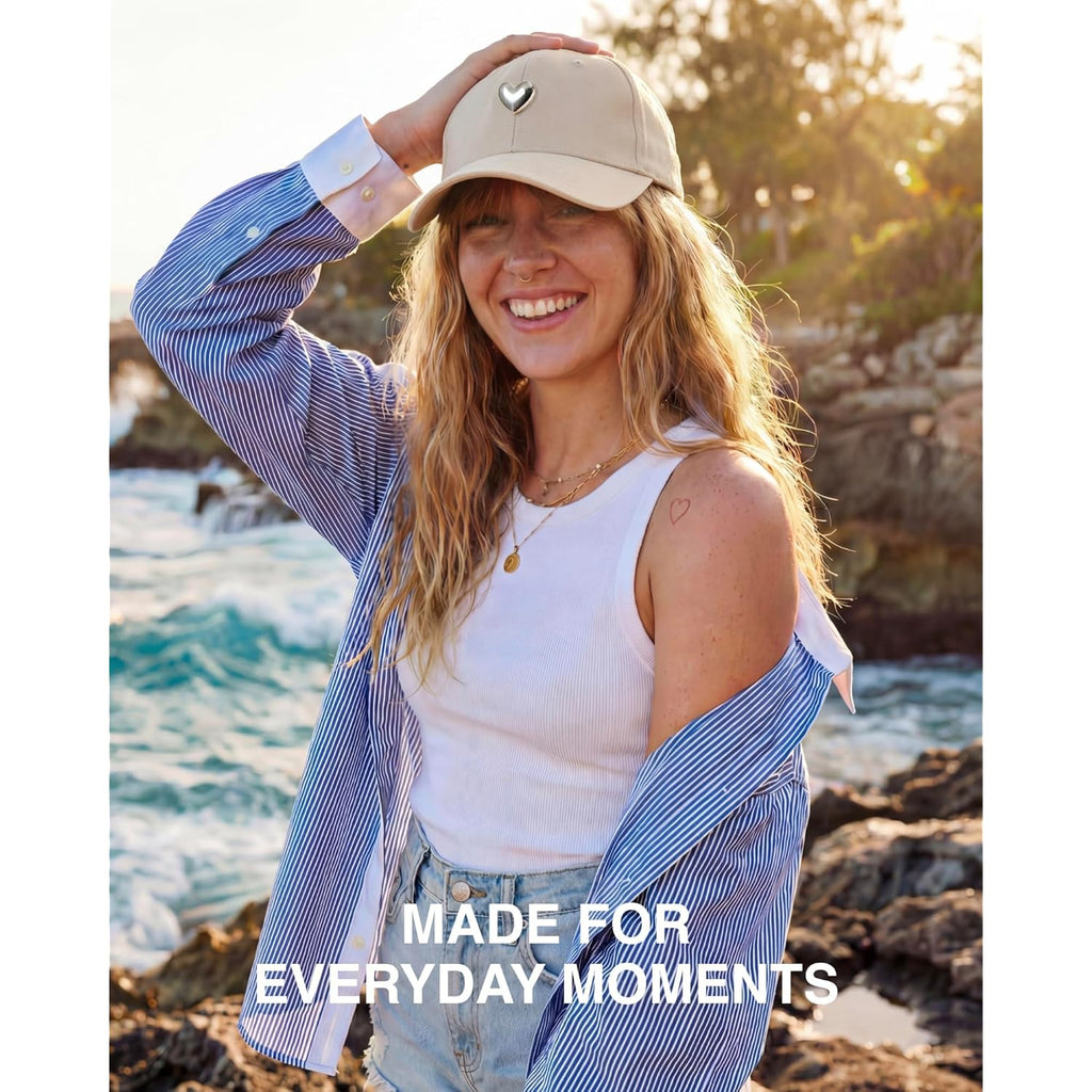 Jeasona Cotton Baseball Cap with 3D Metal Heart Accent - Adjustable, Chic & Minimalist Dad Hat for Hiking & Casual Wear