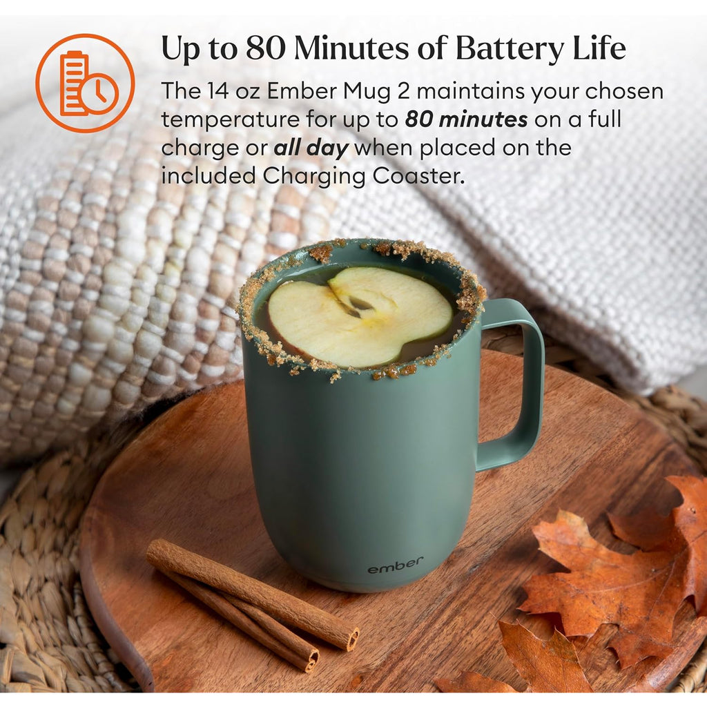 Ember Temperature Control 14Oz Smart Mug 2, App-Controlled And Rechargeable Heated Coffee Cup Warmer With Intelligent Led Display, Sage Green.