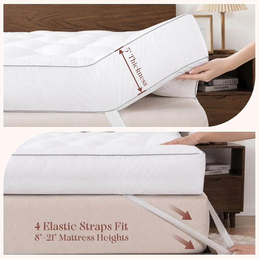 5 Inch Queen Size Memory Foam Mattress Topper, Breathable Cooling Gel Pillow Top Bed Topper, Pressure Relieving Soft Supportive Mattress Pad For Back Pain, 60X80X5 Inch
