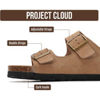 Project Cloud 100% Genuine Leather Flat Sandals For Women 2026 Cork Footbed Womens Sandals With Memory Foam And Arch Support Vacation Essentials Slides For Women Footwear (Venita)