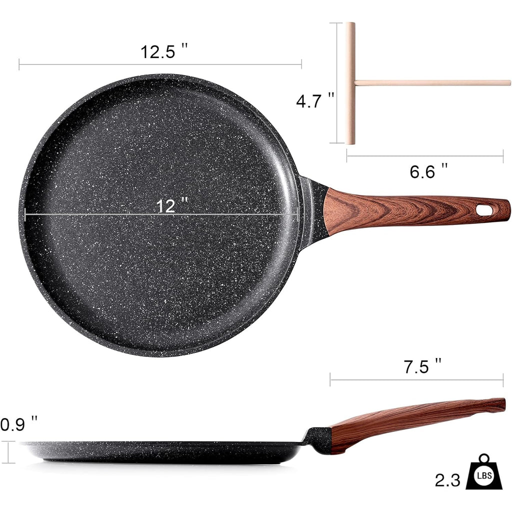 Kordisen Crepe Pan Nonstick, 12 Inch Dosa Pan With Spreader, Granite Coating Comales Para Tortillas Pancake Pan, Flat Bottom For Stove Top, Induction Compatible, Pfoa Free