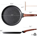 Kordisen Crepe Pan Nonstick, 12 Inch Dosa Pan With Spreader, Granite Coating Comales Para Tortillas Pancake Pan, Flat Bottom For Stove Top, Induction Compatible, Pfoa Free