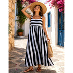 Huaqiao Womens Summer Striped Maxi Dress Sleeveless Square Neck Spaghetti Strap Flowy Beach Boho Vacation Sundress