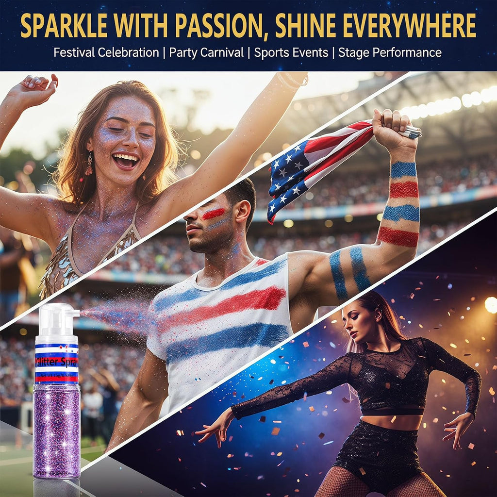 Patriotic Red White And Blue Hair And Body Glitter Spray, Hair Glitter Highlighter Powder For Clothes, Festival Party Makeup Fourth Of July Accessories For Women, 4Th Of July Independence Day