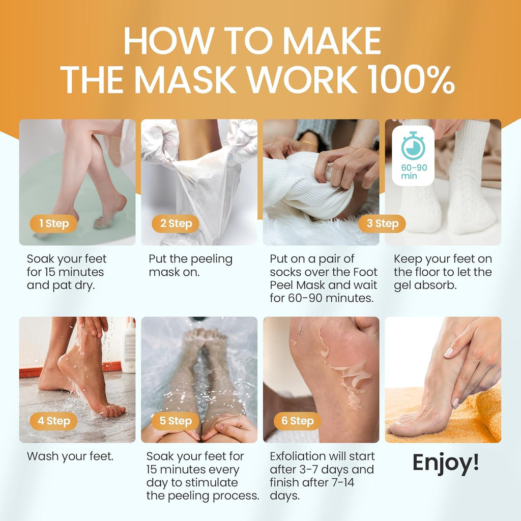 SUNATORIA Foot Peeling Mask (2 Pack) – Exfoliating Foot Mask for Dry Cracked Feet & Calluses – Baby Soft Touch Foot Peel Mask with Aloe Vera – Peeling Socks for Men & Women