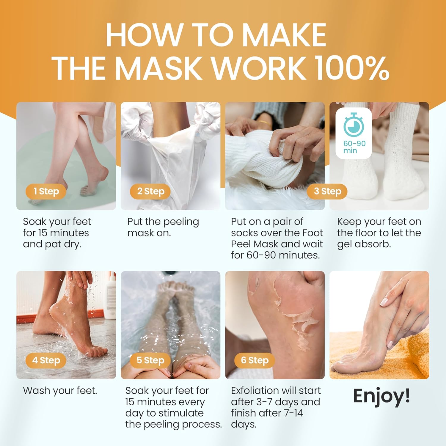 SUNATORIA Foot Peeling Mask (2 Pack) – Exfoliating Foot Mask for Dry Cracked Feet & Calluses – Baby Soft Touch Foot Peel Mask with Aloe Vera – Peeling Socks for Men & Women