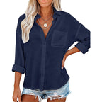 Womens Button Down Shirts Long Sleeve Linen Casual Collared Blouses Loose Fit
