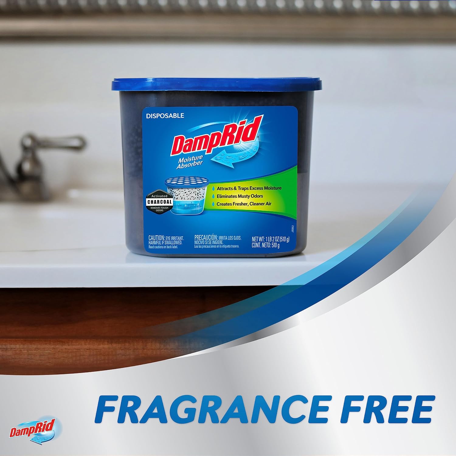 Damprid Fragrance Free Disposable Moisture Absorber & Odor Remover With Activated Charcoal, 18 Oz., 3 Pack, Lasts Up To 60 Days, No Electricity Required