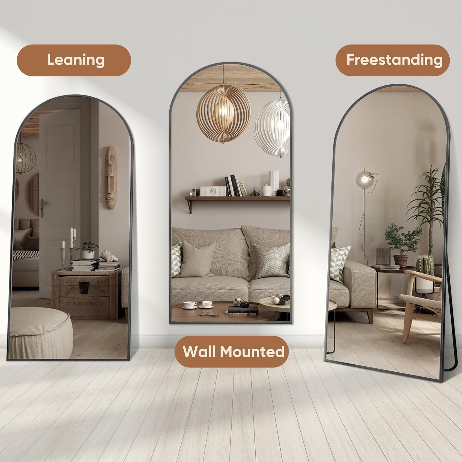 Full Length Mirror, 76"x34" Oversized Arched Mirror Large Standing Mirrors, Tall Mirrors Body Floor Mirror for Bedroom Living Room Aluminum Frame,Black