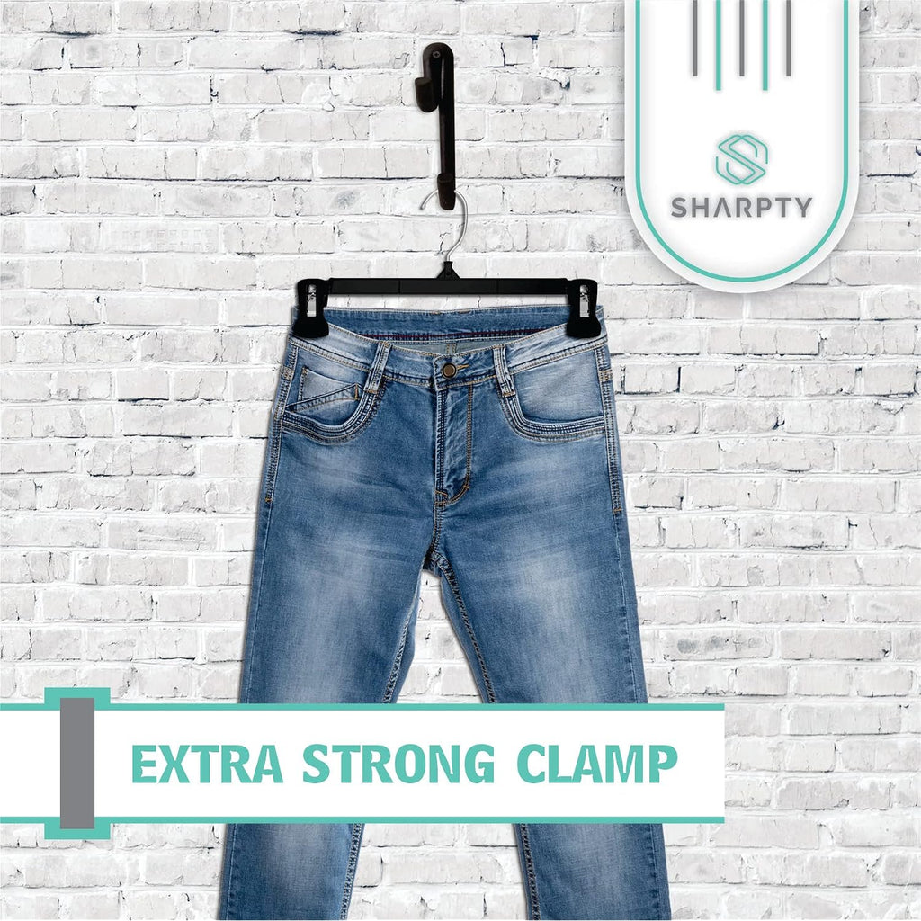Pant & Skirt Hangers - Closet Hangers For Shorts, Shirts, Jeans, Dresses, Slacks, Coats, Clothes, Clothing, Garments & More - Durable, Space Saving & Non-Slip, Black - 10 Pack