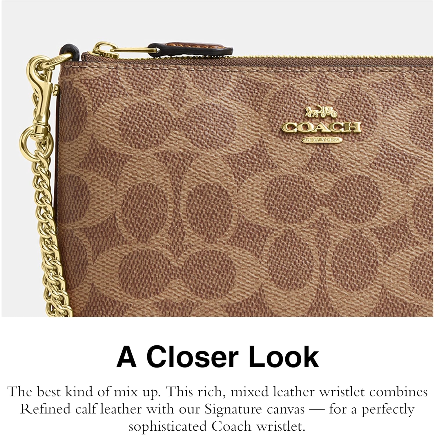 Coach Women'S Crossgrain Leather Wristlet W Chain
