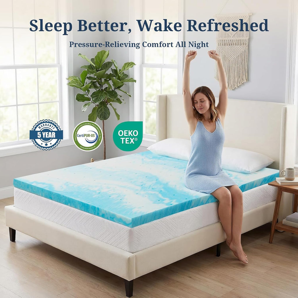 IULULU Twin Size Mattress Topper, 2 Inch Gel Memory Foam Topper, Light Comfort Upgrade, CertiPUR-US Certified