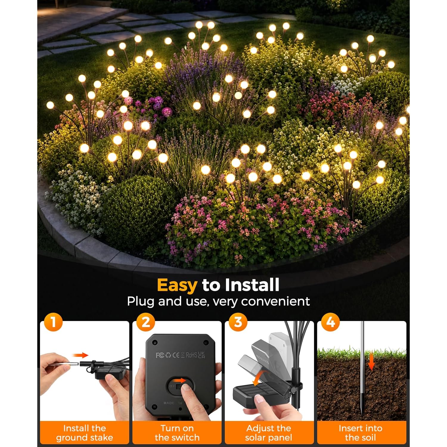 6 Pack Solar Garden Lights 48 Led, Solar Lights Outdoor Waterproof Ip65, Decorative Garden Lights Solar Powered For Yard Patio Pathway Decor, Outside Fairy Firefly Lights Garden Gifts