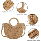 Womens Straw Beach Bag Woven Crossbody Shoulder Bags Top Handle Satchel Handbag Purse for Summer