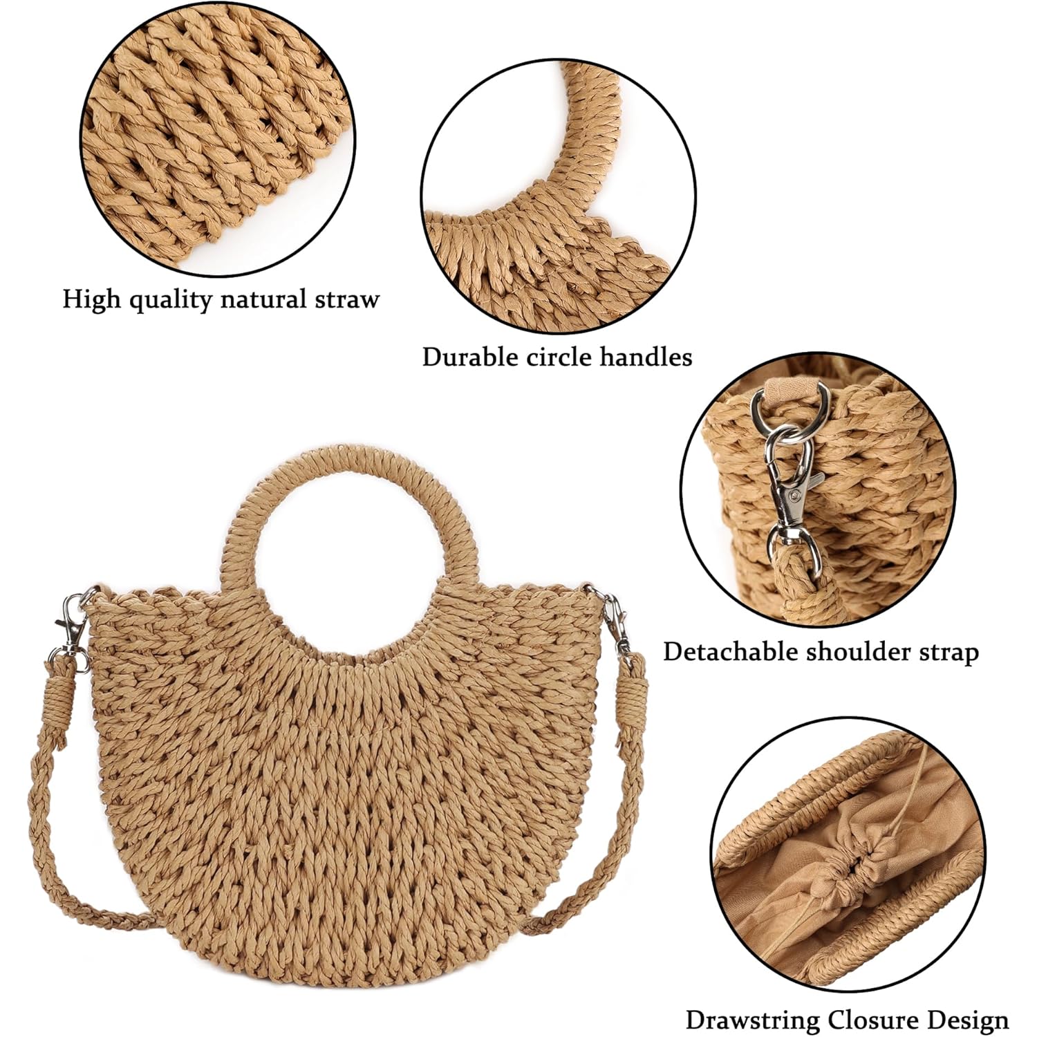Womens Straw Beach Bag Woven Crossbody Shoulder Bags Top Handle Satchel Handbag Purse for Summer