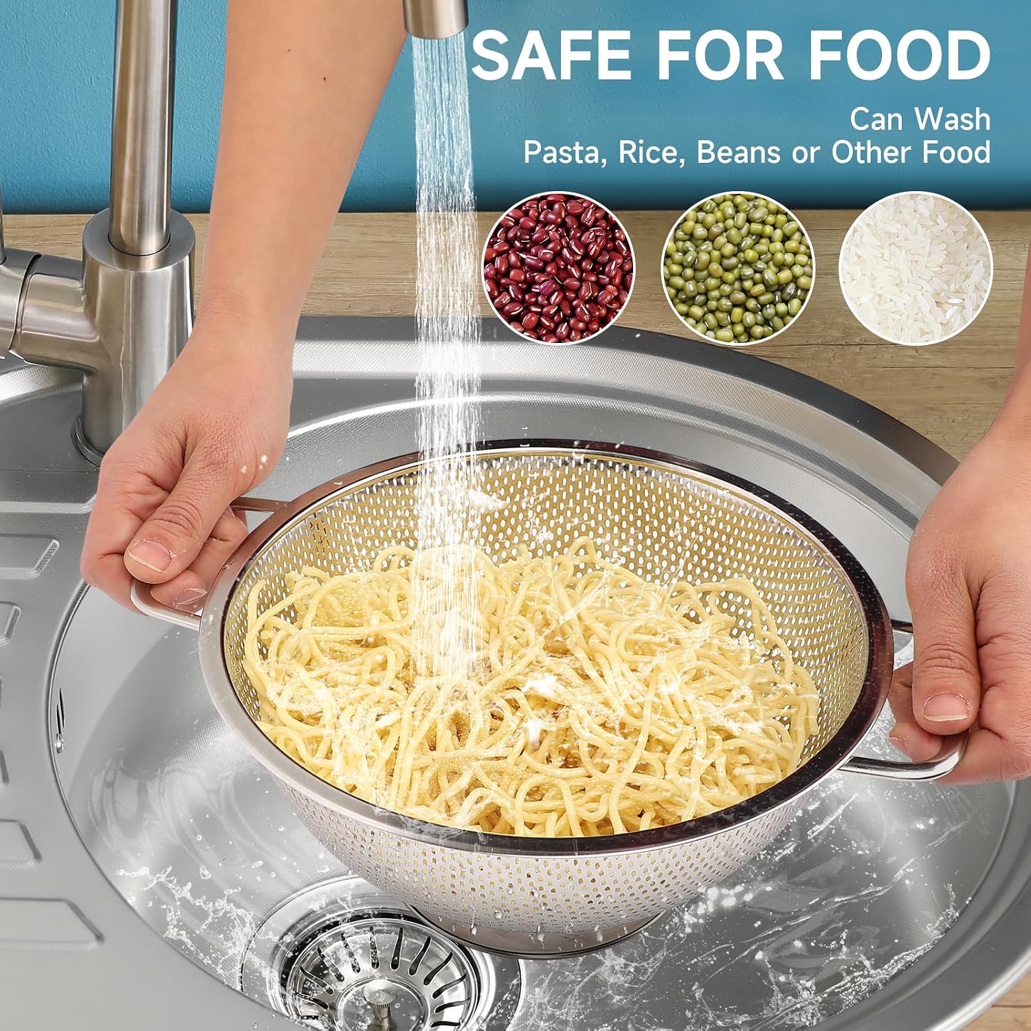 Colander For Kitchen, 3Qt, Stainless Steel Colander Strainer With Handle For Fruits Vegetables Cooking Food, Dishwasher Safe