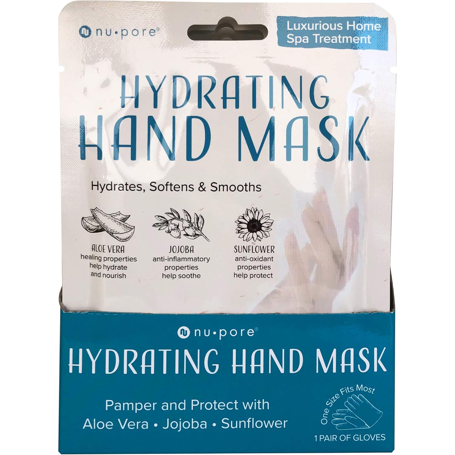 Nu-Pore Moisturizing Gloves – Hand Mask for Dry Hands and Moisturizer with Jojoba Oil and Aloe Vera to Help Repair and Soothe Extra Dry Skin, Paraben & Latex Free (24 Pack)