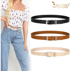 JASGOOD 3 Pack Women Leather Belts For Jeans Dresses Pants Ladies Faux Leather Waist Belt with Gold Buckle