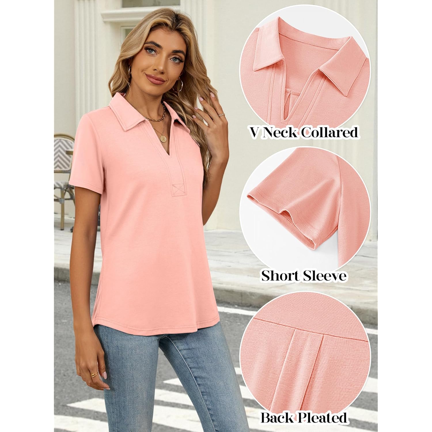 Women's 3/4 Length Sleeve V-Neck Collared Tops Summer Business Casual Work Polo Shirts Fashion Outfits 2026