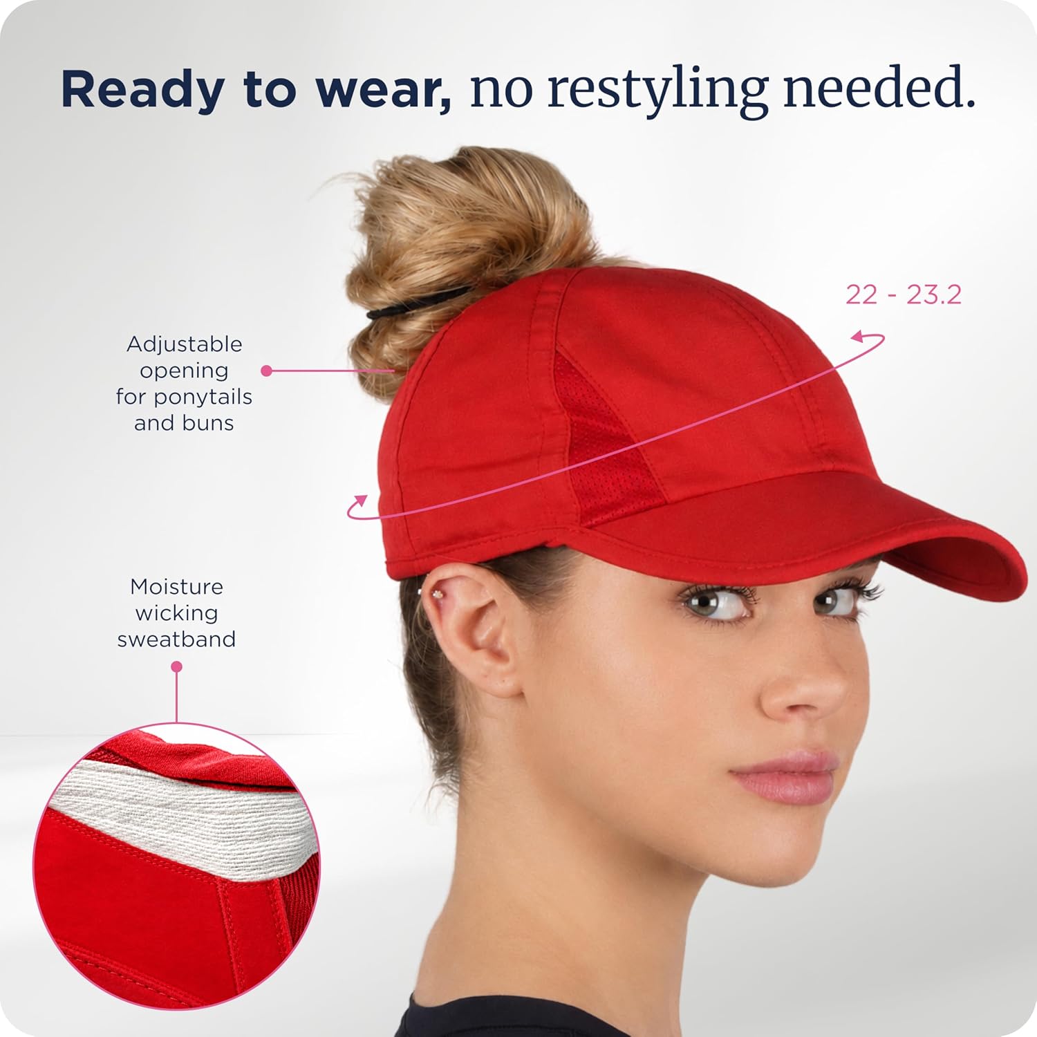 Women’s Ponytail Baseball Cap, Patented Active Feather-Light Hat with Open Back Alex Navy