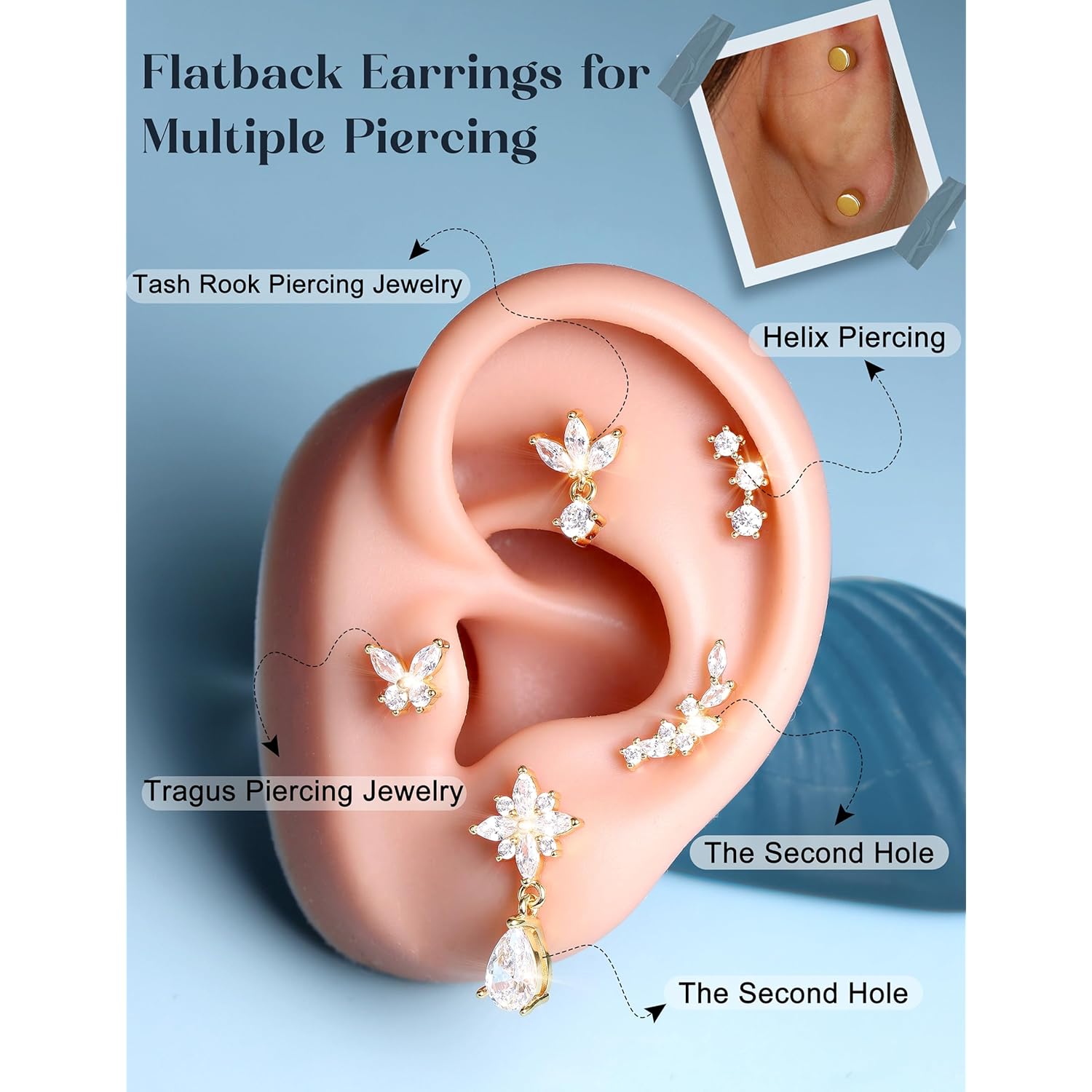 LOLIAS Hypoallergenic Cartilage Earrings for Women Flat Back-925 Sterling Silver Post Stud Flatback Earrings for Sensitive Ears-20G Ear Crawler Climber Cartilage Earring Tragus Conch Helix Piercing Jewelry
