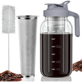 JunVpic Cold Brew Coffee Maker Jar - 64oz Wide Mouth,LeakProof,Heavy Duty Glass Mason Pitcher with Spout Lid,Handle & Stainless Steel Filter for Iced Coffee,Lemonade,Ice Tea & Fruit Drinks