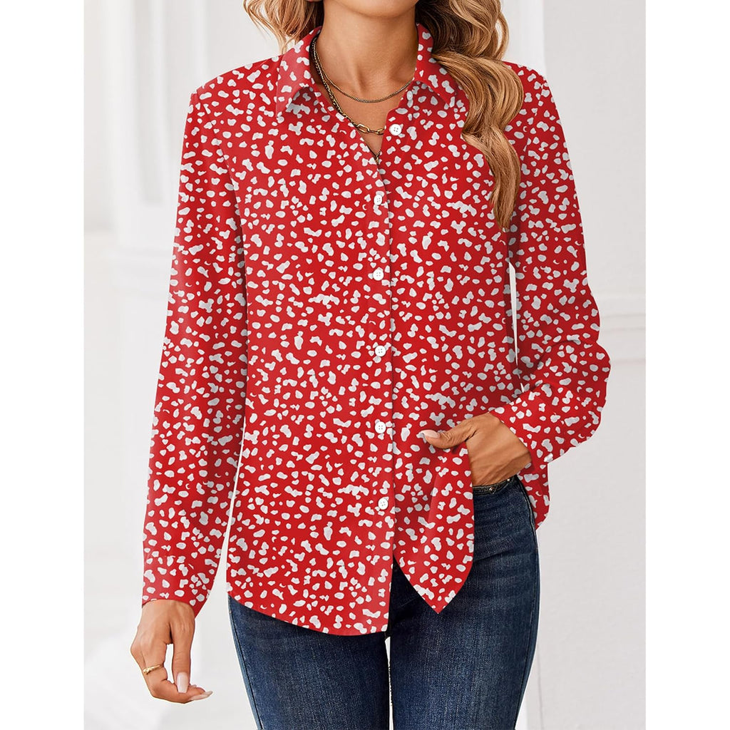 Zeagoo Women Blouses Chiffon Long Sleeve Button Down Shirts Business Causal Dressy Work Top V Neck Summer Spring Clothes