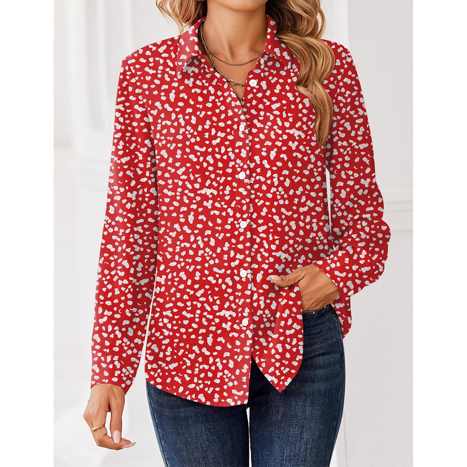 Zeagoo Women Blouses Chiffon Long Sleeve Button Down Shirts Business Causal Dressy Work Top V Neck Summer Spring Clothes