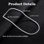 Gemsme 4.0mm CZ Tennis Necklace, 18K White/Yellow Gold Plated 4.0mm Round Cubic Zirconia Classic Tennis Necklace 16-24 Inches