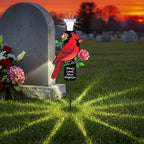 Solar Cardinal Memorial Stakes For Graves - Metal Cemetery Decorations With Led Light, Sympathy Gift For Loss Of Mother Mom Grandma, Garden Grave Markers (Red Cardinal)