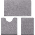 HOMEIDEAS 3 Pieces Bathroom Rugs, Soft Thick Absorbent Chenille Bath Mats, Washable Non-Slip Floor Rugs for Shower & Bath, Grey