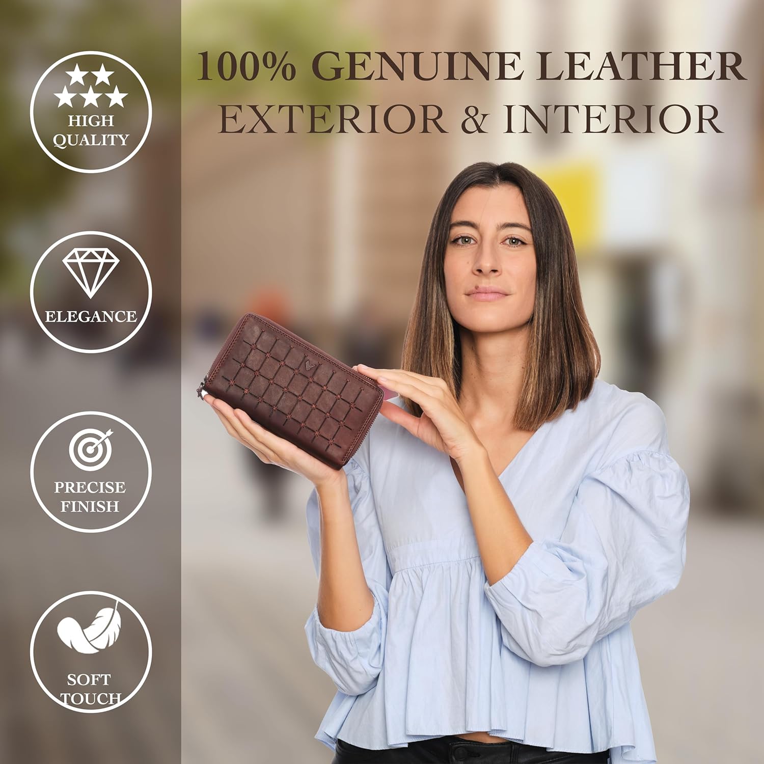 Leather RFID Wallet Women – Modern RFID Womens Wallet- Big Multiple Compartments – Credit Card Holder – Handcrafted Genuine Leather -Carteras de Mujer Piel