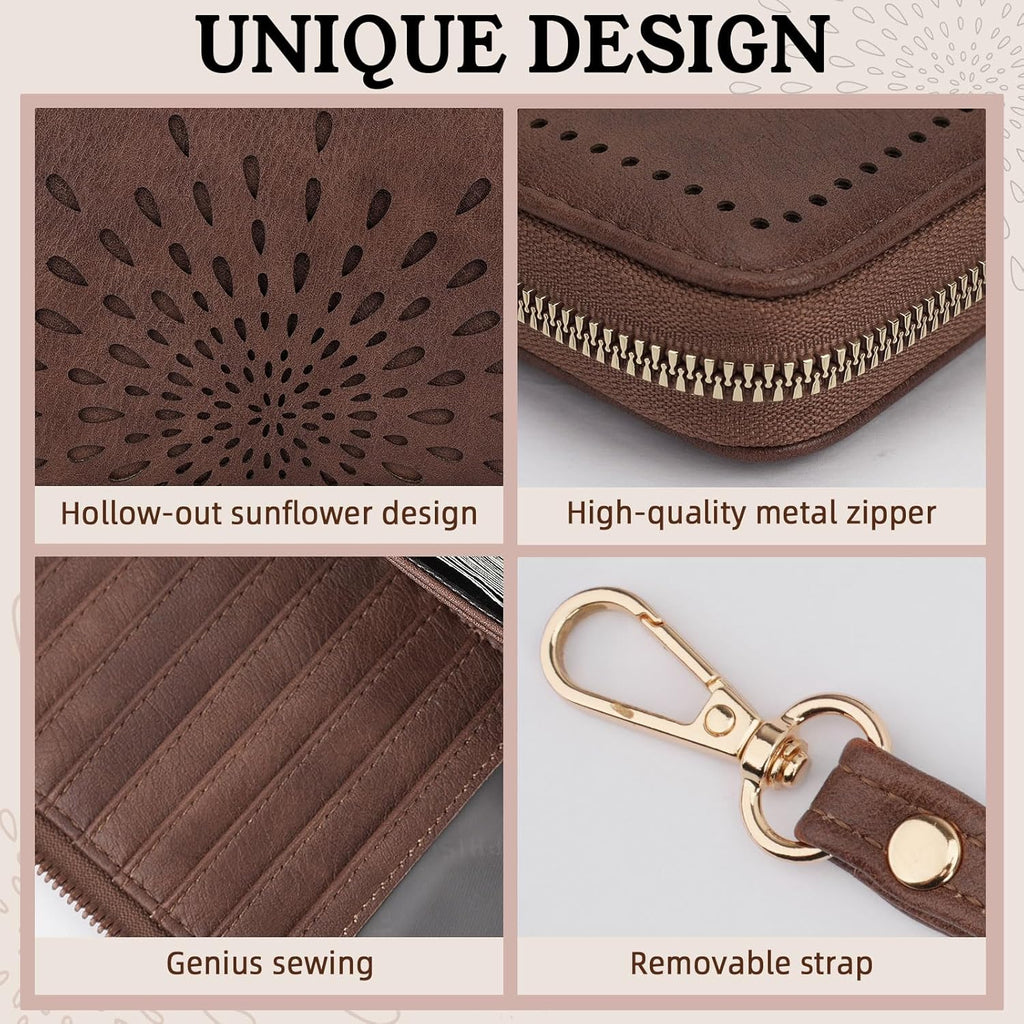 APHISON Wallet Women Large Capacity Clutch Purse For Ladies Card Holder RFID Wristlet Phone Zipper Coin Travel Pocket
