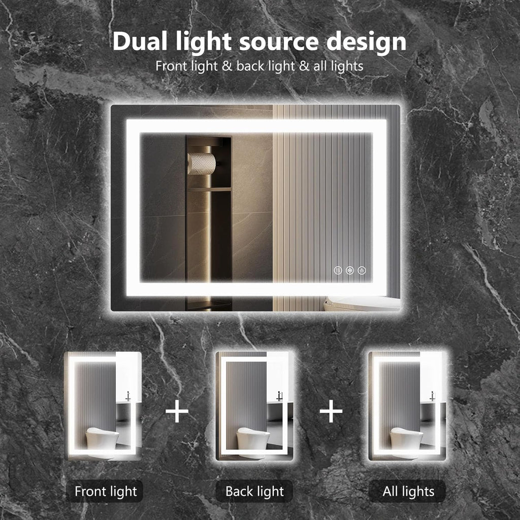 Sweetcrispy 24"x32" Smart Anti-Fog LED Bathroom Mirror with Lights and Front Light & Backlit, 3 Color Temperatures, Dimmable, Memory Function, Rectangle Modern Vanity Mirror