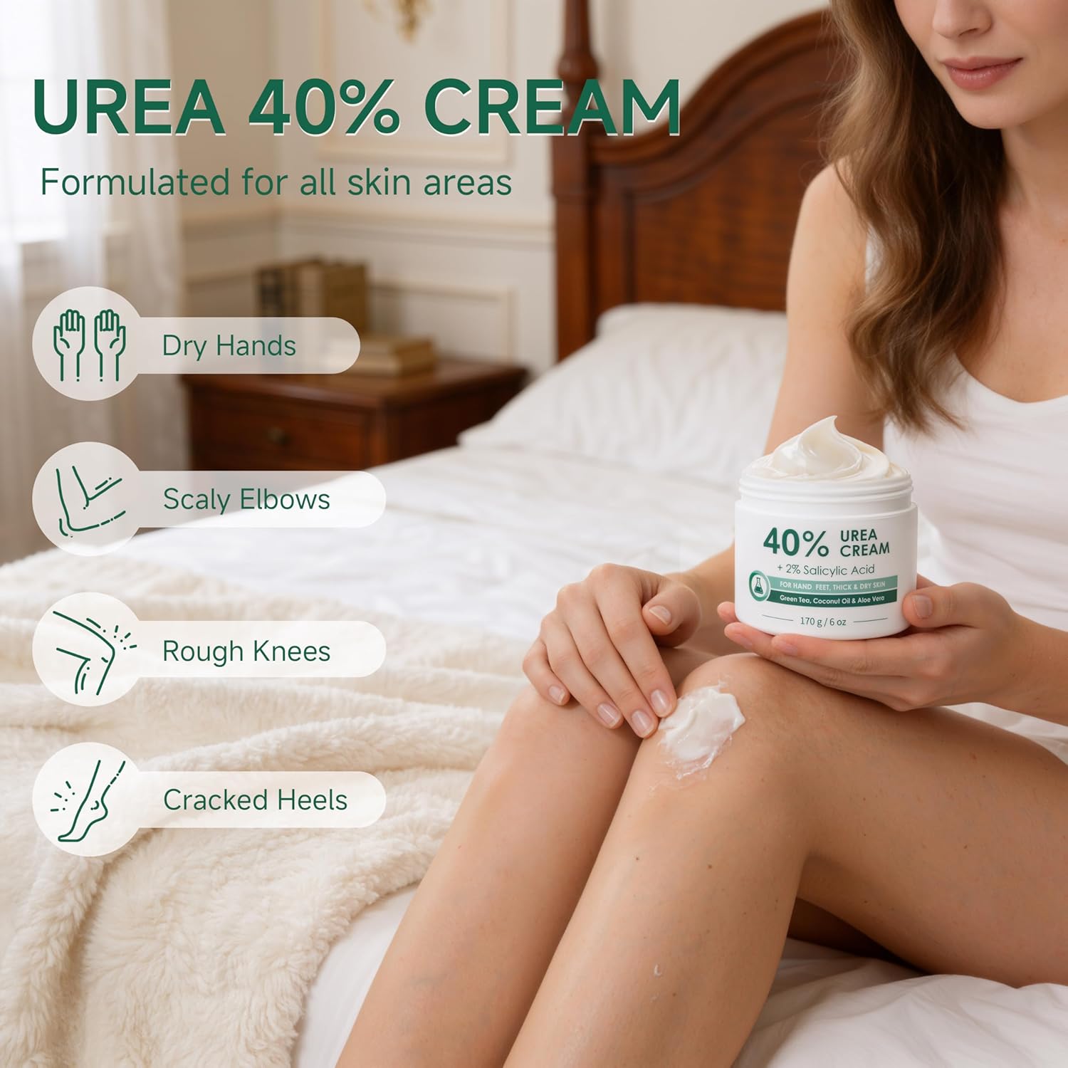40% Urea Cream for Feet Maximum Strength, Foot Cream for Dry Cracked Heels, Callus Remover with 2% Salicylic Acid, Moisturizer for Hands Elbows Knees Rough Skin