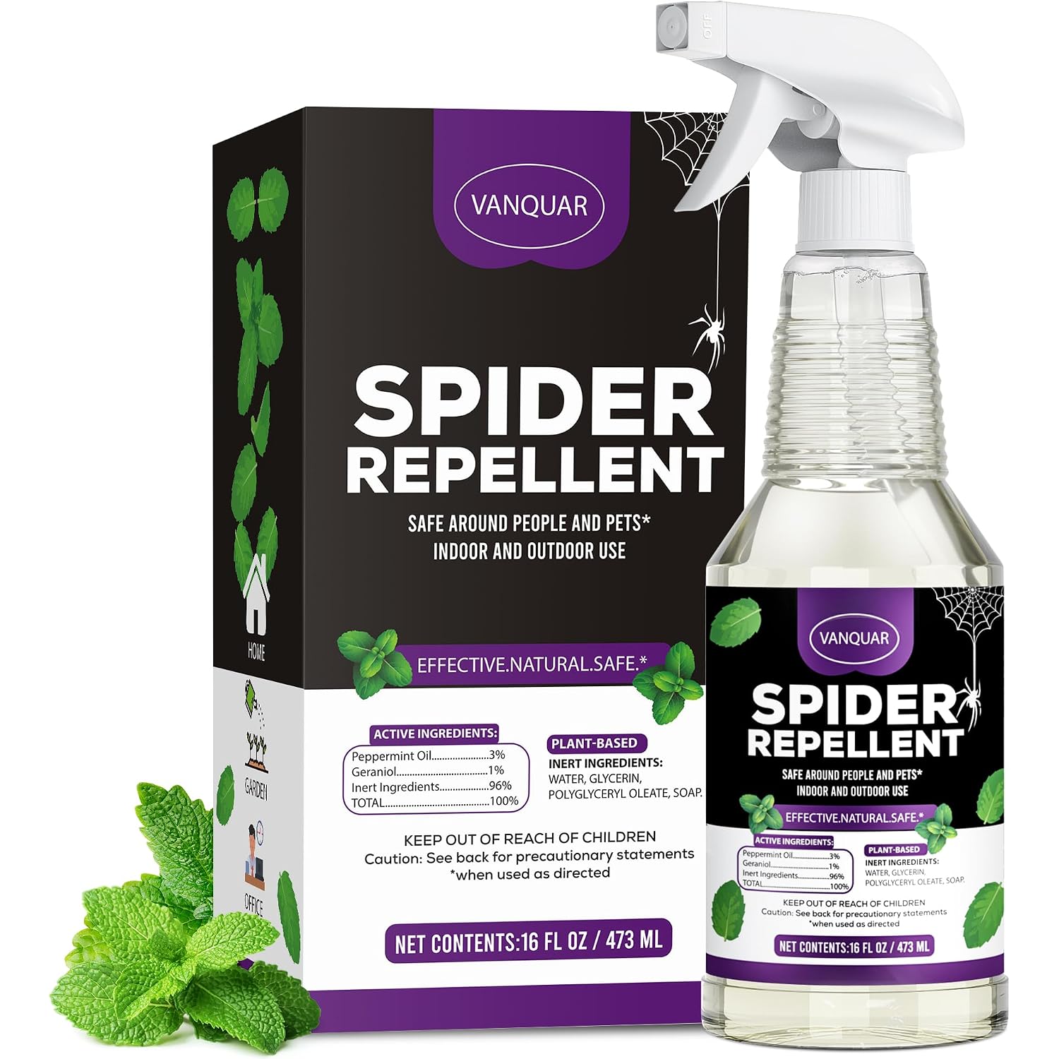 Peppermint Oil Insect & Spider Repellent Spray - All-Natural, Pet-Safe Bug Control For Home, Kitchen & Garden - 16 Oz