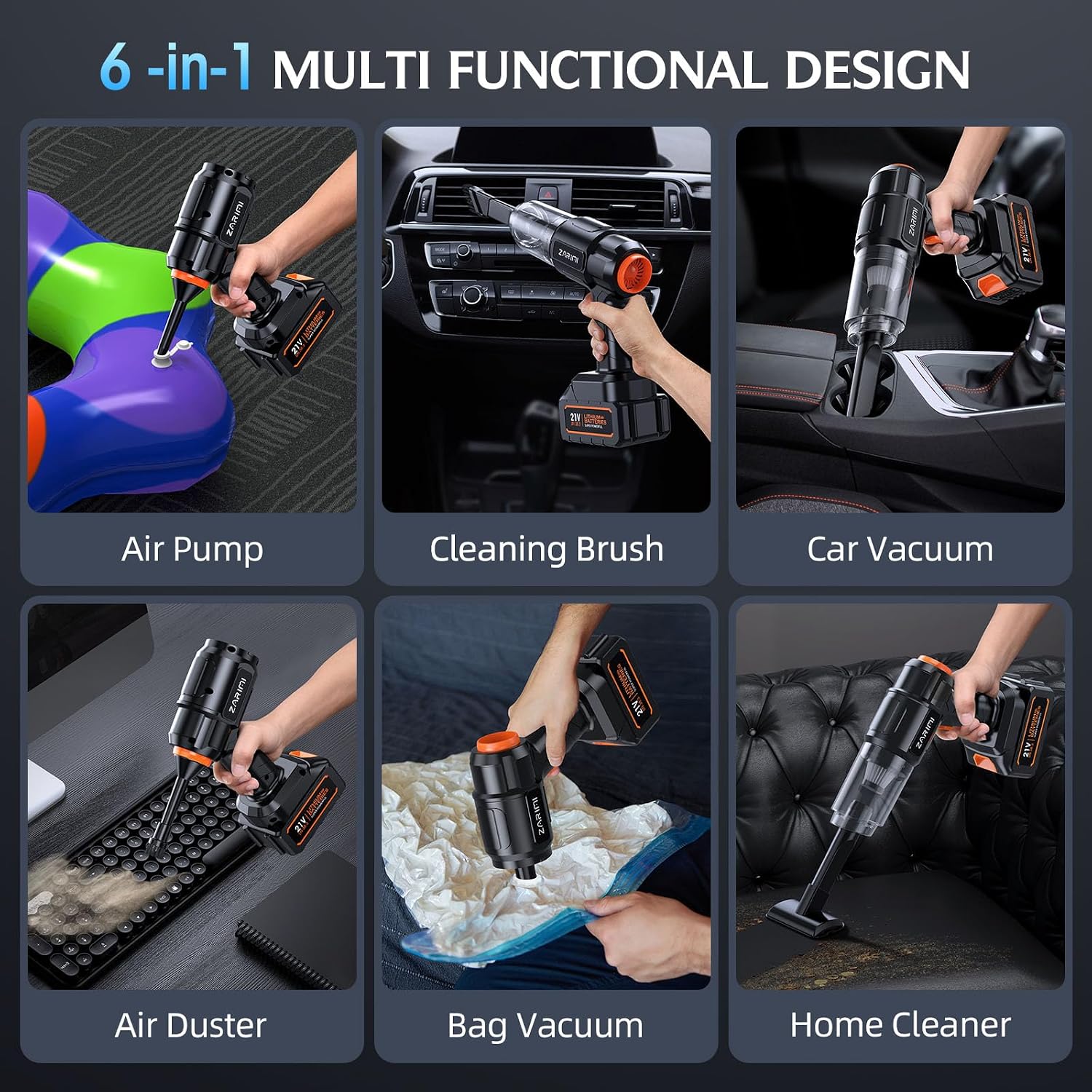 Portable Cordless Car Vacuum, 50,000Pa High-Power Brushless Motor, Rechargeable Handheld Vacuum Cleaner With 2 Batteries & Charger, 6-In-1 Vacuum Cleaners For Home, Keyboard, Pet Hair, Black