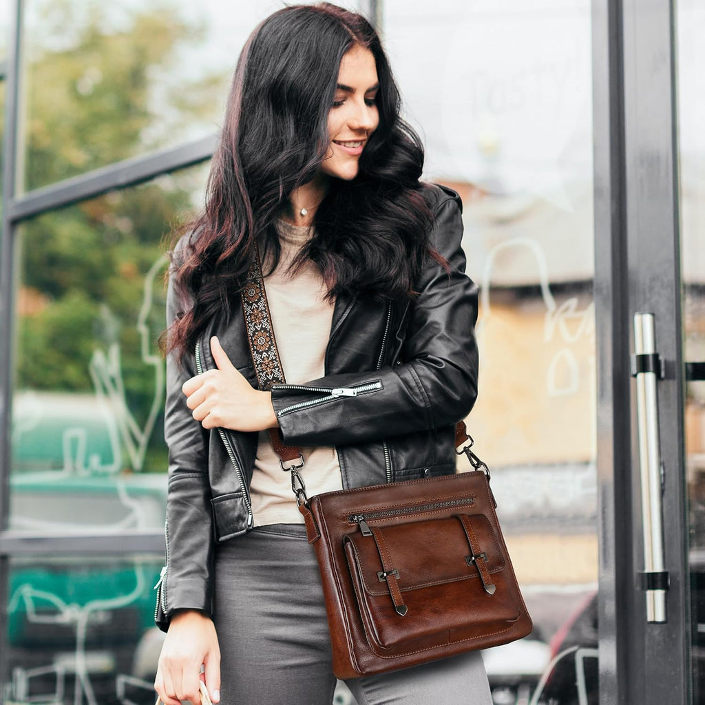 Iswee Soft Leather Crossbody Bags For Women Shoulder Handbags Multi Pocket Travel Purse With Adjustable Strap Medium Size