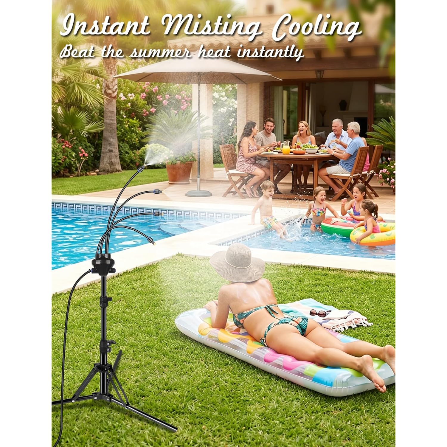 Standing Misters For Outside Patio, Adjustable Height 5.25Ft Misting System For Cooling Outdoor, Portable Water Mister With 26.5Ft Misting Line For Garden, Backyard,Bbq Party Pool Water Playing