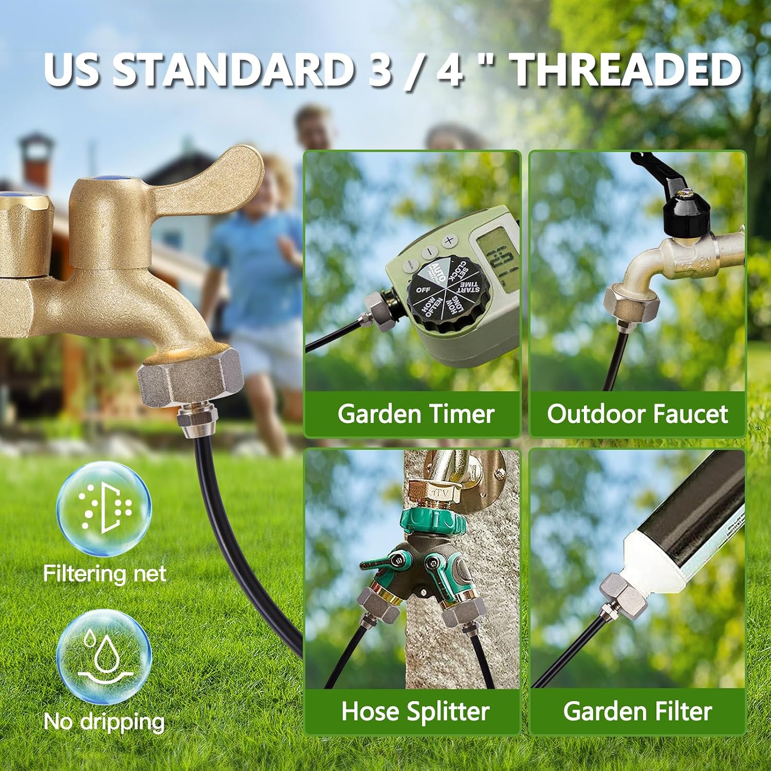Misters For Outside Patio With Water Filter - 33Ft(10M) Misting System Line 9 Brass Mist Nozzles Brass Adapter(3/4") Patio Misters For Cooling Outdoor Greenhouse Backyard Porch Garden Bbq Party Pool