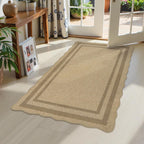 Livebox Scalloped Easy Jute 3X5 Outdoor Rug, Washable Non-Slip Geometric Tan Rugs For Entryway, Indoor Outdoor Farmhouse Rug Modern Carpet Door Mat Area Rug For Patio Bedroom Living Room Kitchen Porch