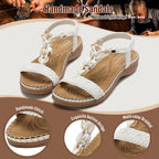 Littleplum Women Sandals Arch Support Handmade Bohemian Braided Flat Sandals Comfort Walking Beach Ankle Elastic Summer Shoes