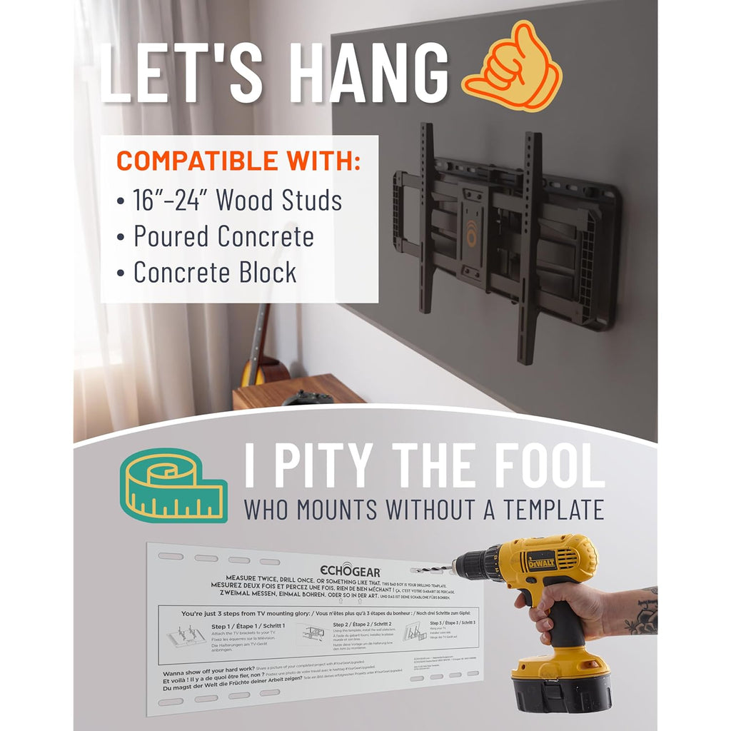 ECHOGEAR MaxMotion TV Wall Mount for Large TVs 42" to 90" - Full Motion Has Smooth Swivel, Tilt, & Extension - Universal Design Works with Samsung, Vizio & More - Includes Hardware & Drill Template