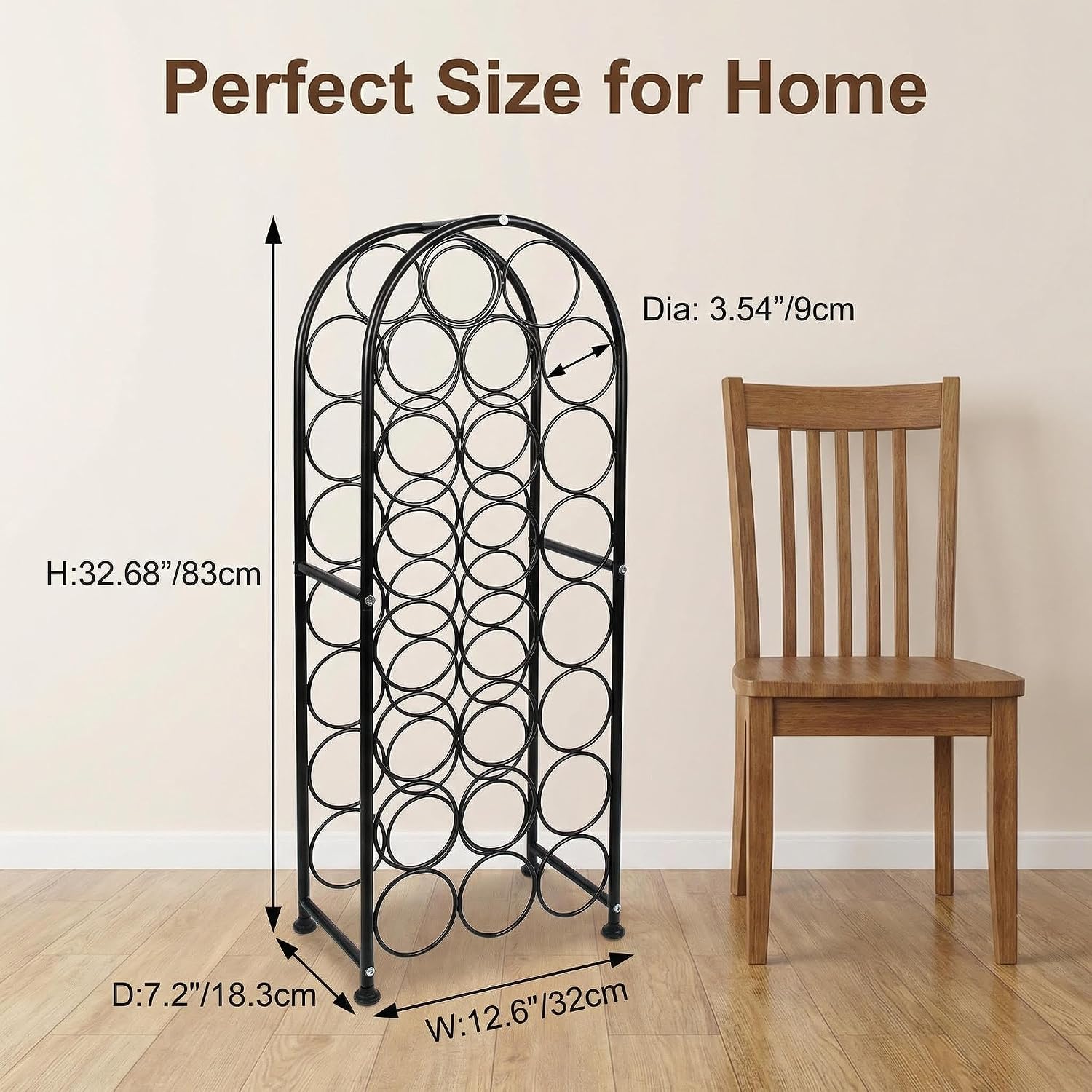 23 Bottles Arched Freestanding Floor Metal Wine Rack Wine Bottle Holders Stands, Black