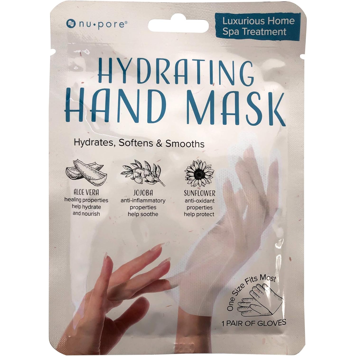 Nu-Pore Moisturizing Gloves – Hand Mask for Dry Hands and Moisturizer with Jojoba Oil and Aloe Vera to Help Repair and Soothe Extra Dry Skin, Paraben & Latex Free (24 Pack)