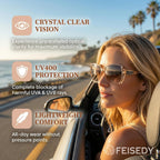 FEISEDY Polarized Women Square Sunglasses Sparkling Composite Shiny Frame B2289